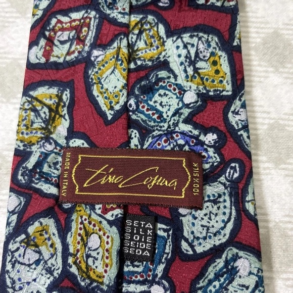 Tino Cosma 100% Italian Silk Necktie Red And Blue Pattern - Picture 3 of 5